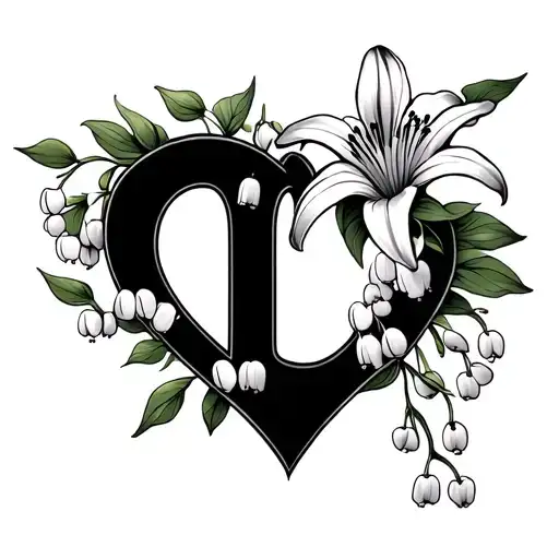 Initial L with heart and lily of the valley tattoo design idea