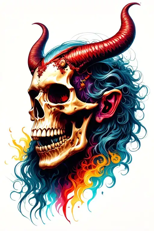 demon half skull and face tattoo design idea