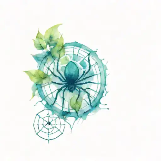 Vegvisir symbol and spider and plants growing tattoo design idea