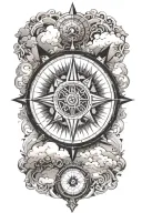 compass clouds surrounding tattoo design idea