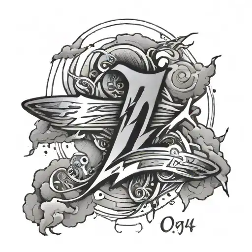 The word Orphic on the Forarm with the Number 2004 and lightnings tattoo design idea