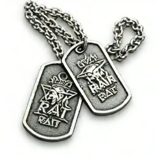 Military dog tags with 'Gym Rat' engraved on one and 'Money Maker' on the other tattoo design idea