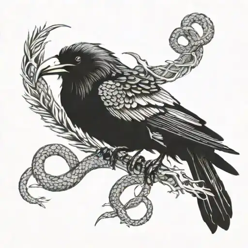 raven and snake wrapped tattoo design idea