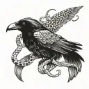 raven and snake wrapped tattoo design idea