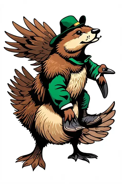 beaver riding a canadian goose tattoo design idea