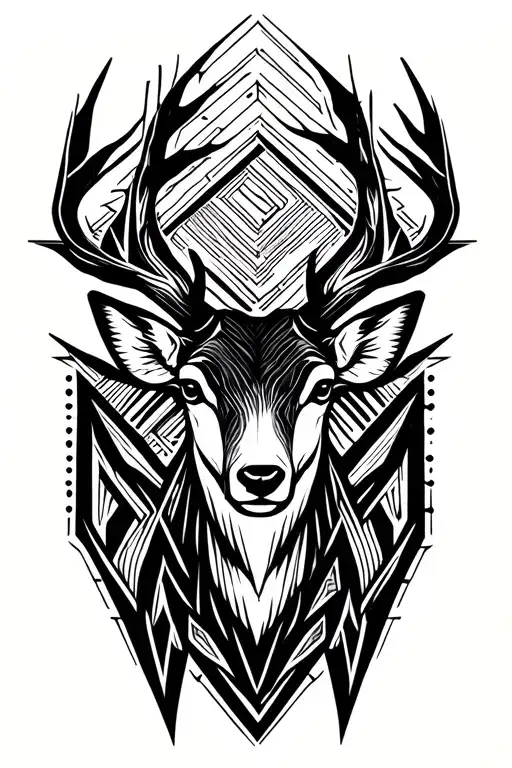deer head geometric abstract representation bold blackwork tattoo tattoo design idea