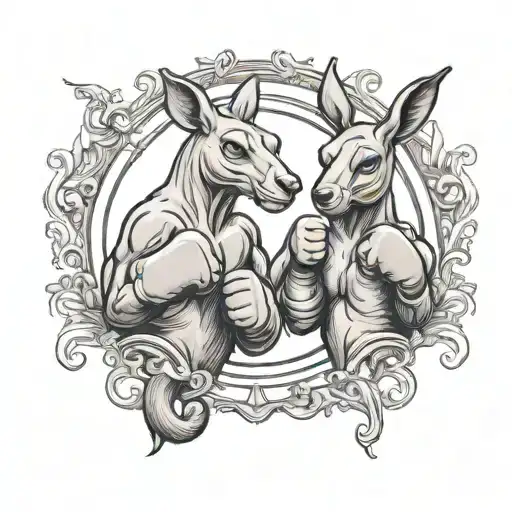 muscly kangaroo boxing gloves tattoo design idea