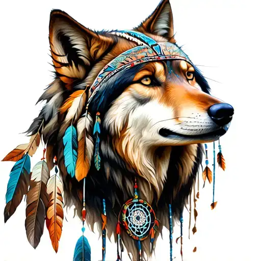 cancer survivo,r native american,wolf, dreamcatcher tattoo design idea