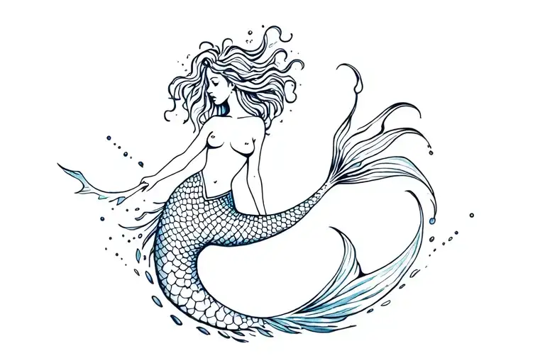 Siren Mermaid + Ocean Waves + Ink Splash + Vintage Tattoo tattoo design idea