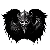 warrior angel unmasking with devils face underneath, highly detailed tattoo design idea