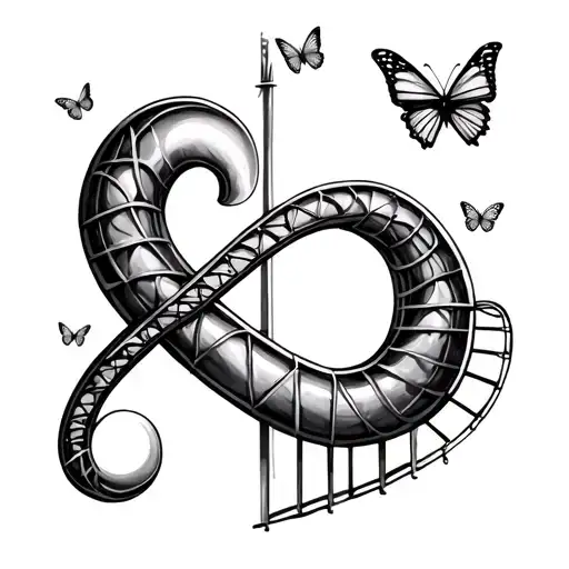 An Infinity sign rollercoaster tattoo with a semicolon and a few butterflies tattoo design idea