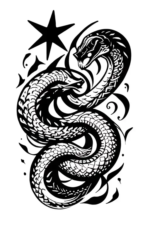 May and star and snake tattoo design idea