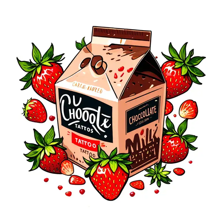 chocolate milk carton and strawberries American lower back tattoo design idea