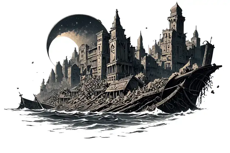 crumbling city of atlantis tattoo tattoo design idea