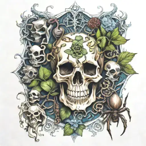 add plants , skeletons , demonic  creatures, spiders and snakes tattoo design idea