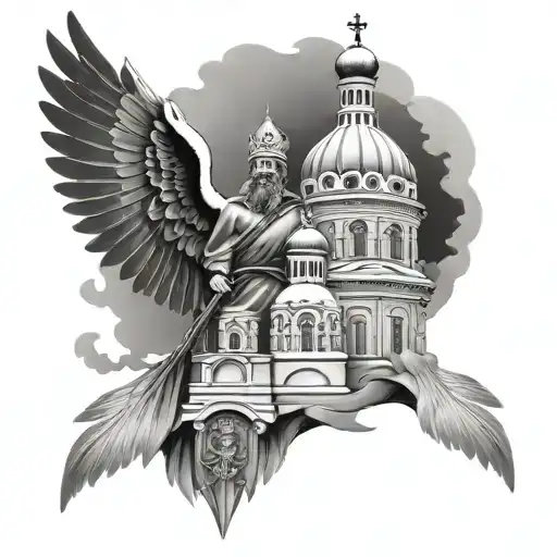 russian cathedral, saint christopher, knights templar, doves  tattoo design idea