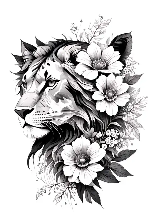 Leo and dreaming of dreams with flowers tattoo design idea