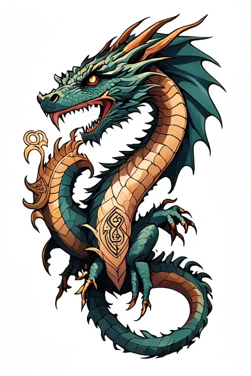A Fierce Dragon Intertwined With Norse Runes Representing Strength And Power Tattoo Idea tattoo design idea