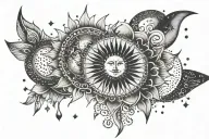 bohemian sun and moon tattoo design idea