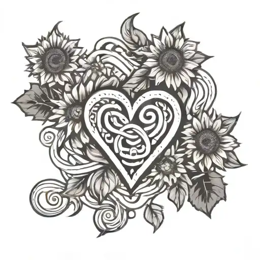 Infinity Heart Sign with sunflower bouquet wrapped tattoo design idea