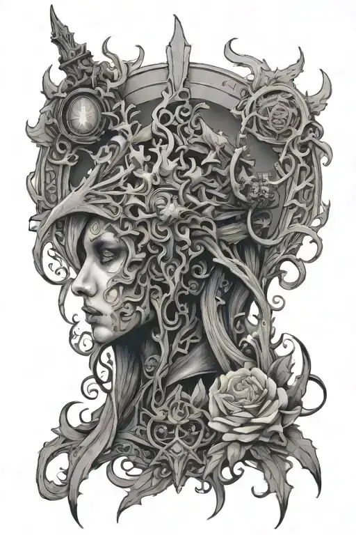 malenia from elden ring in style of bloodborne inspired tattoo tattoo design idea
