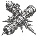 three nails with barb wire wrapped and three nails coming together tattoo design idea