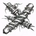 three nails with barb wire wrapped and three nails coming together tattoo design idea