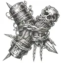 three nails with barb wire wrapped and three nails coming together tattoo design idea