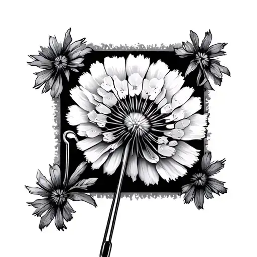 safety pin, semi colon with dandelion flower tattoo design idea