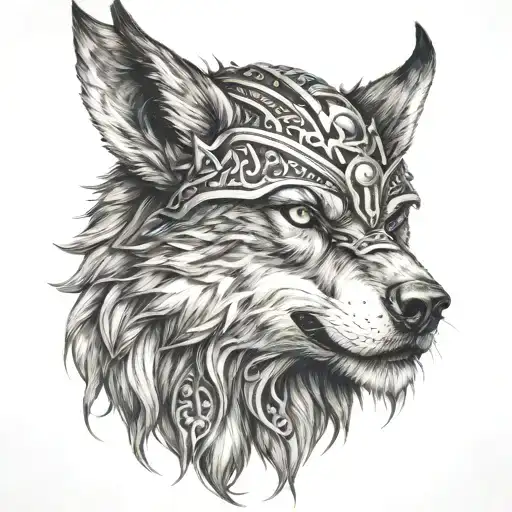Viking wolf head tattoo design idea