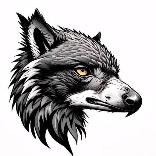 hawk and wolf head tattoo design idea