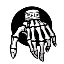 Skeleton hand with ring on middle finger with word self in it tattoo design idea
