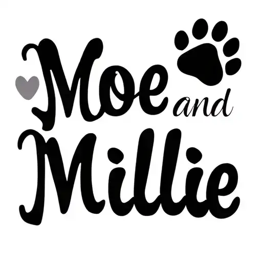 "Moe and Millie" infinite sign with 2 paw prints and heart shape tattoo design idea