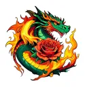 rose on fire breathing dragon tattoo design idea