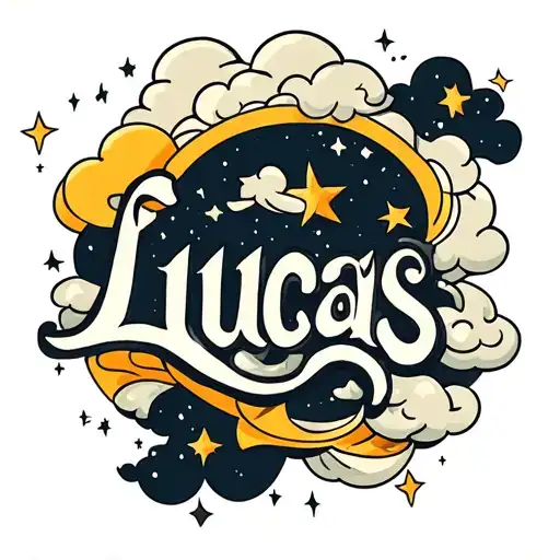 the name Lucas with clouds and stars tattoo design idea