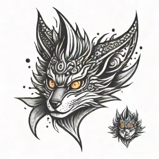 anime style naruto nine tail fox angry face tattoo design idea