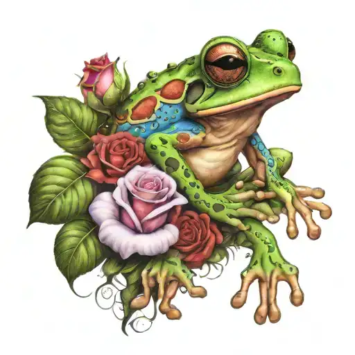 Taino Coqui Frog With rose bouquet wrapped tattoo design idea
