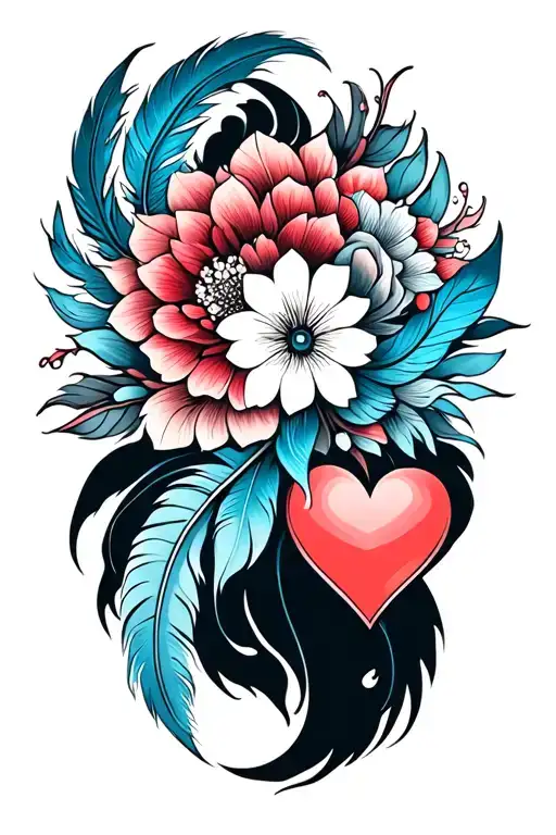 intricate mandala design incorporating elements heart and feathers tattoo design idea