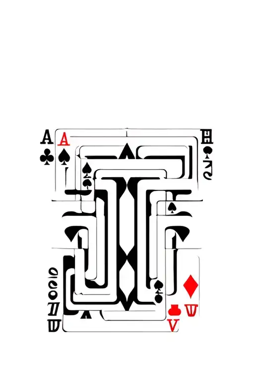 cards arranged vertically interrwined black tattoo design idea