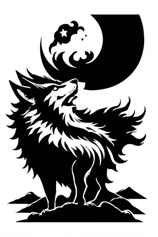 Wolf howling to the moon tattoo design idea