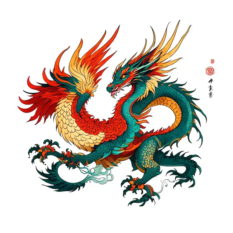 phoenix and dragon tattoo design idea