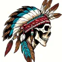 side profile tradition skeleton with American Indian feathers on head tattoo design idea