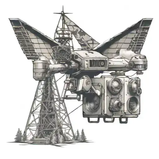 drone and radio tower. electric engineer tattoo design idea