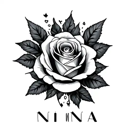 "Nina" Tabby with rose intertwined within tattoo design idea