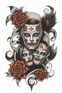 Drama masks mixed with bad , Hour glass,gateway tattoo design idea