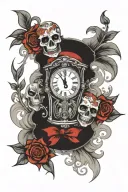 Drama masks mixed with bad , Hour glass,gateway tattoo design idea