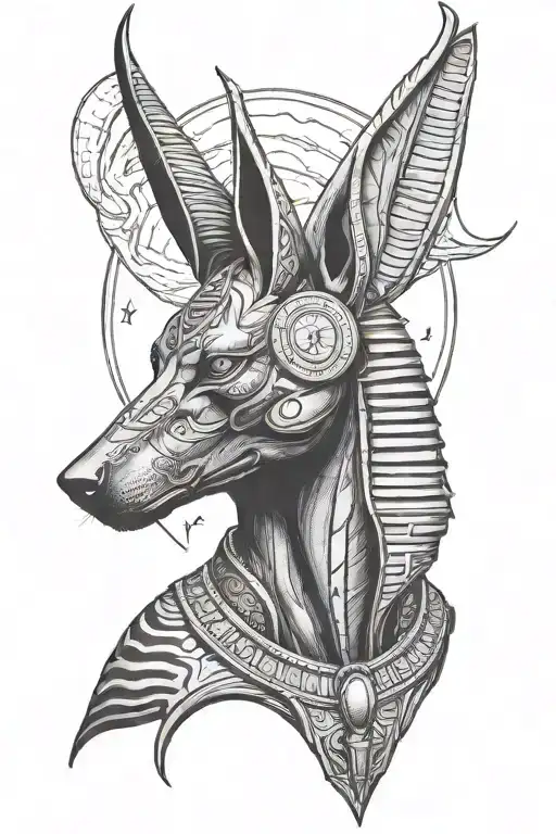 Anubis, Photorealistic, Moon Background   tattoo design idea