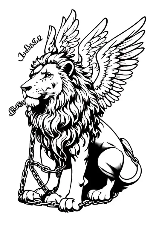 lion chained with a angel wings tattoo design idea