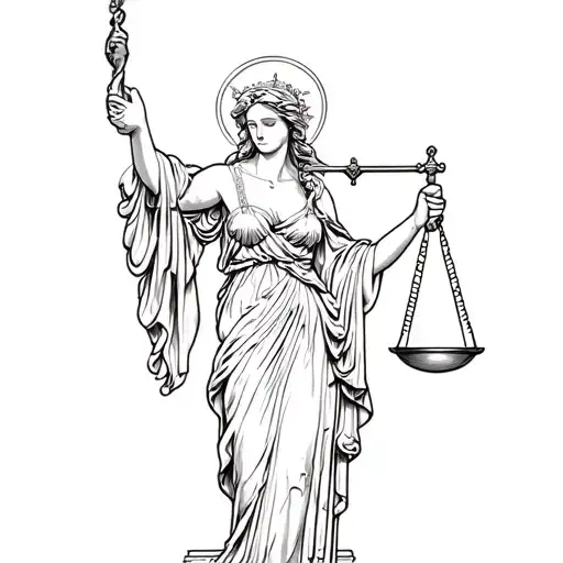 lady justice intertwined tattoo design idea