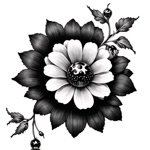 ladybug flowers  444 tattoo design idea